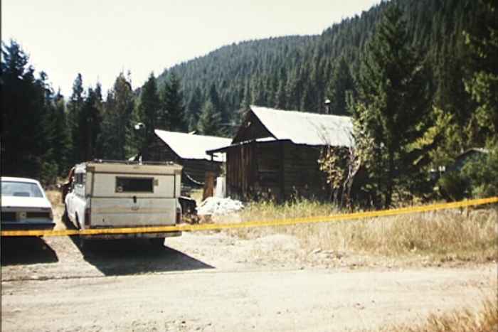Weston's cabin next to the lower Tenmile Creek in Montana following a search by the police