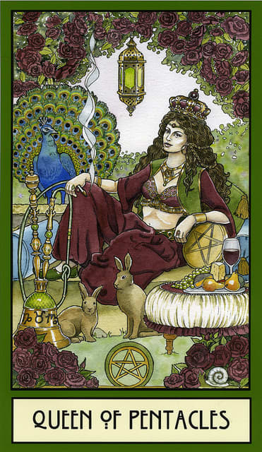 The Queen of Pentacles has come into a world of balance, luxury, and fertility. She has taken her crown as queen, she is the nurturing mother, and the attentive and loving spouse. She has made a name for herself and welcomes prosperity.