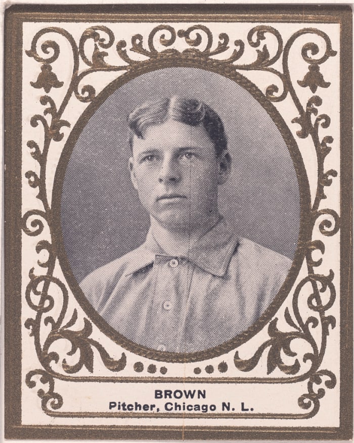Mordecai "Three Finger" Brown had five straight seasons with at least 20 wins and an ERA under 2.00 for the Chicago Cubs. He was born in Terra Haute, Indiana.
