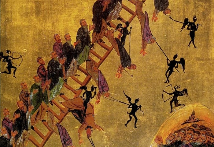 The Ladder of Divine Ascent; monks ascending the ladder to Jesus