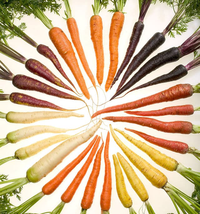 Carrots are available in many colours.