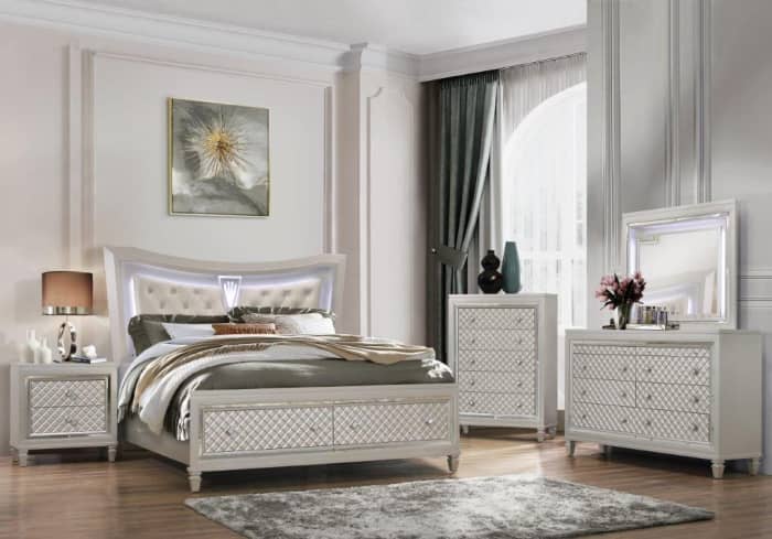 A metal bedroom should favor minimalist aesthetics. Contrasts of black and white look nice. Add metal art elements. It should look modern, sleek, and smart.