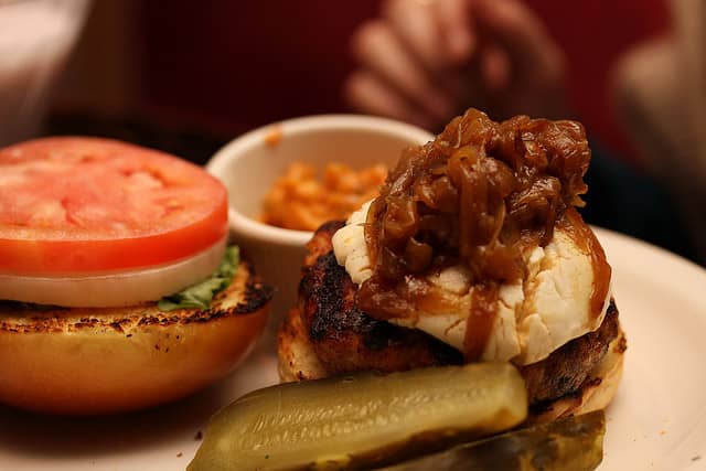 Burgers (this one's chicken!) make a great gift for meat lovers. It doesn't have to just be steak, you know!