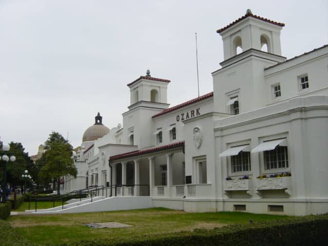 Mission Revival style Bath building — Bathhouse Row at Hot Springs, Arkansas.