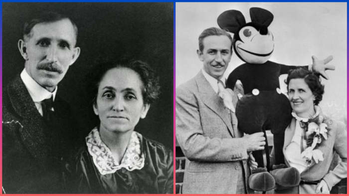 Flora Call Disney, looking so happy to have birthed five children and to be standing next to an overgrown rat...oh, and Mickey Mouse is there too.