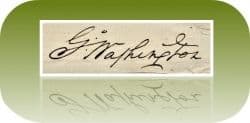 Washington's signature on a letter congratulating Congress for ratifying the Articles of Confederation in 1781, stored in the National Archives.
