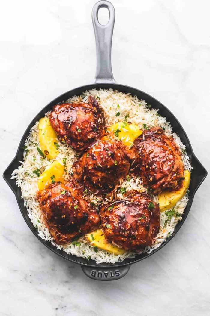 Island-glazed chicken and coconut rice