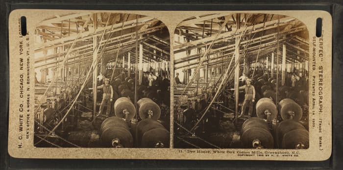 The dyehouse at the White Oak Cotton Mill, in Greensboro, North Carolina. The Cone Mills Corporation, which owned the mill, was formerly the world's largest maker of denim.