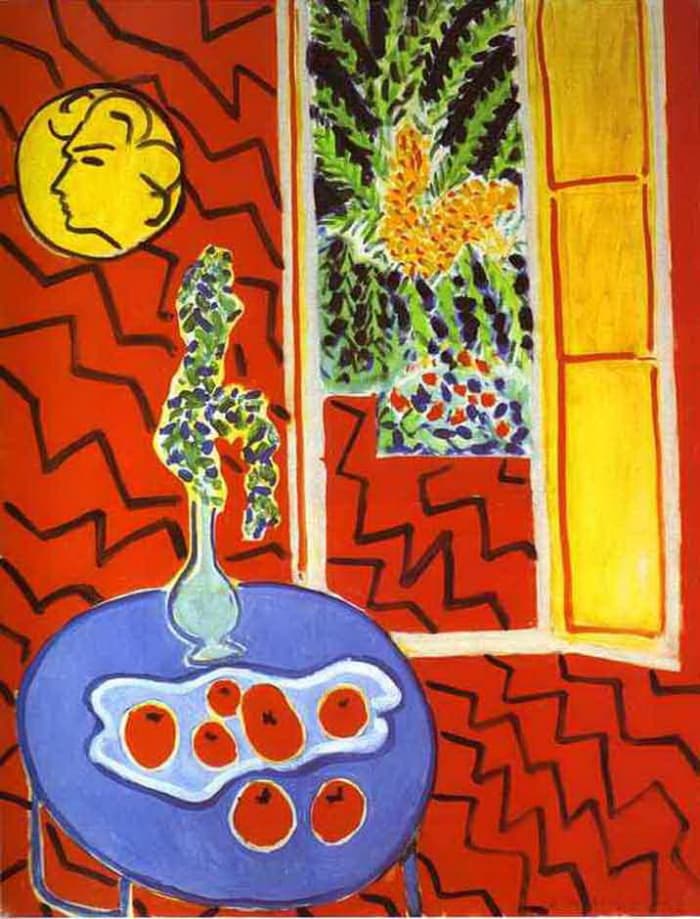 Henri Matisse "Red Interior, Still Life on a Blue Table"(1947) An excellent example of a simplified complex still life