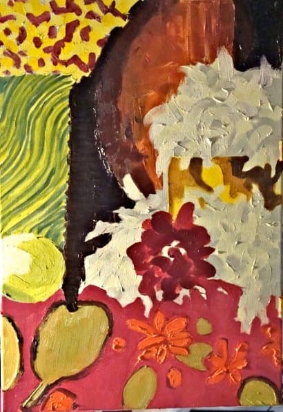 Successful completed painting of a reduced complex still life. A variety of detail and pattern captured. Each item is unique and enjoyable to look at.
