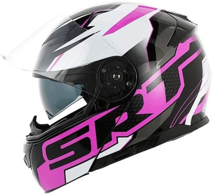 Double Lens Open Face Motorcycle Helmet Men Women Anti-Fog Full Helmet Cover Locomotive Four Seasons Security Protection (Color : Black Purple Dodge)
