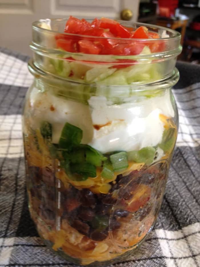 Layered Chicken Taco Salad - make this simple, protein rich, healthy salad ahead, stash in the fridge and you have instant lunch or dinner, ready and waiting when you are!