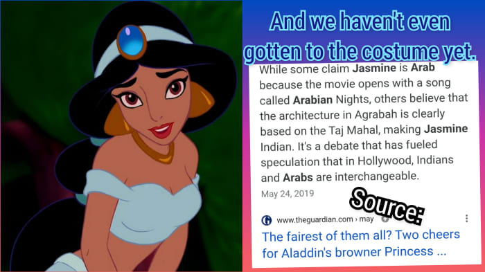 Kissing Jafar, kissing Aladdin, showing off her shoulders and midriff, standing up to her father and speaking her mind, 15 year old Princess Jasmine raised eyebrows.