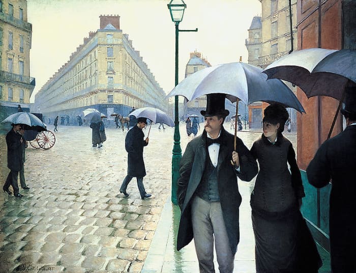 Paris Street; Rainy Day (also known as Paris: A Rainy Day,) an oil painting by Gustave Caillebotte, is one of the many Impressionist pieces that can be found at the Art Institute of Chicago.