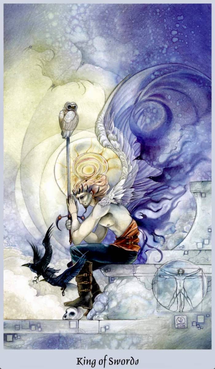 The King of Swords communicates with the heavens to make his decree. He may live in heaven himself. He is the king of kings. He is the highest power of wisdom in the Minor Arcana.