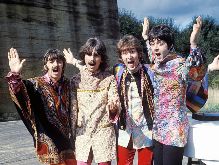 The Fab Four on their Magical Mystery Tour-- they are on Pinterest in spades. You could get enough pinned material on them to do a PhD.