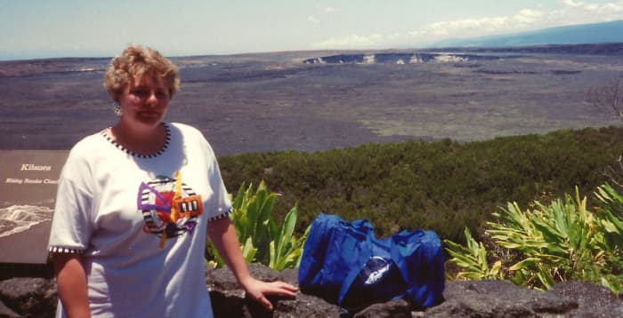 Me with Mauna Loa caldera in background - Photo taken by my husband in Hawaii Volcanoes National Park