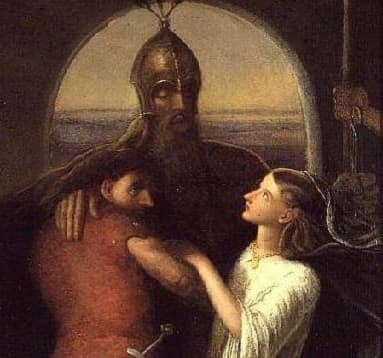 Earl Siward seen here with younger son Waltheof on his right. Elder son Osbeorn was killed by King Macbeth at Dunsinnan. Harold's brother Tostig would be installed AD 1055 as Earl of Northumbria at Queen Eadgytha's behest