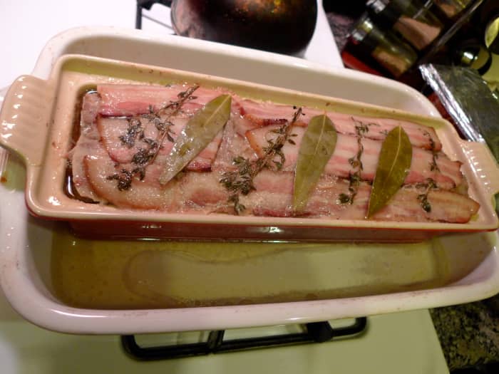Terrines, made of earthenware or cast iron, may be rectangular or round in shape.