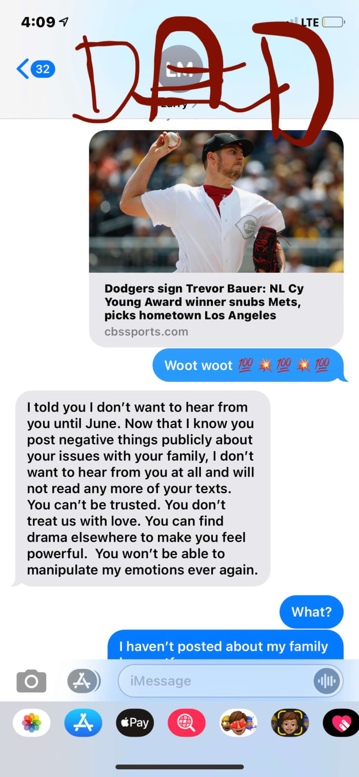 Real Life Story: “Emily’s” father’s response to a baseball article. She has limited contact and only superficial. This was his response (highlight real life example of narcissistic father.)