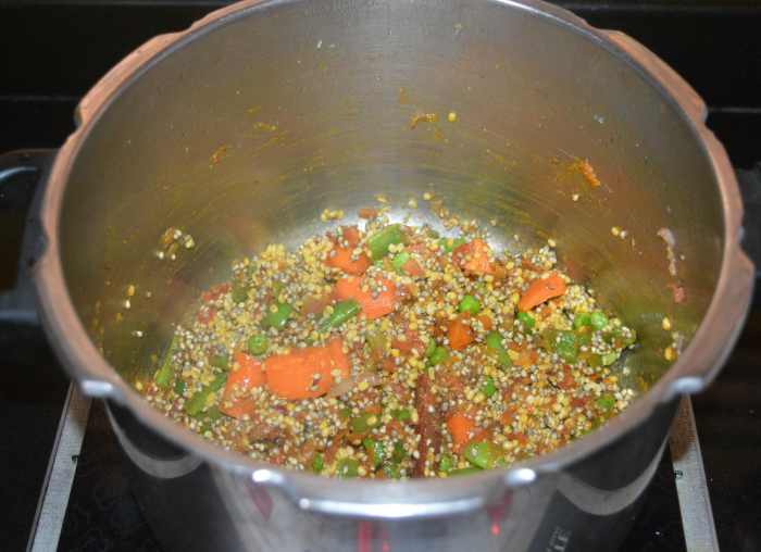 Saute the mixture for a minute.