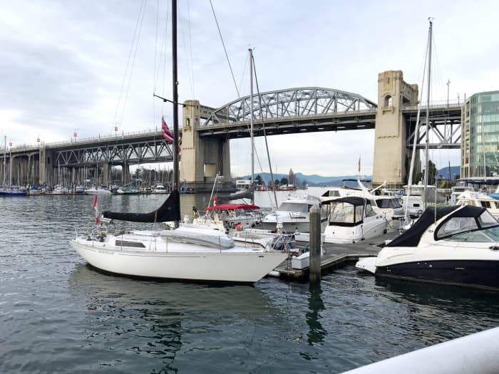 The Burrard Street Bridge travels over False Creek. Despite its name, the creek is an ocean inlet.