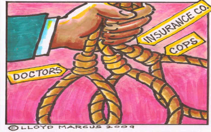 Artist's impression of what Obama Campaign will mean for Doctors, Insurance Companies and the Police.