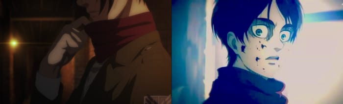 The anime portrayed the flashback with the uncomfortable use of bluish and greenish hues, giving it a horror-esque vibe that made Eren look more like a killer than a savior.