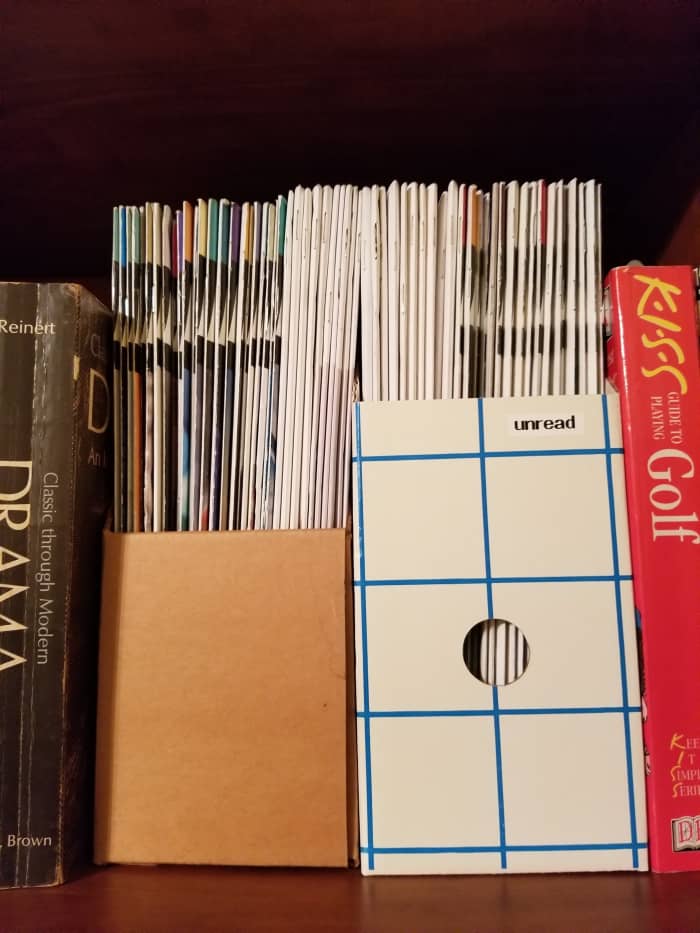 We are very unlikely to go back and read these saved magazines. Look at the shelf space they are taking.