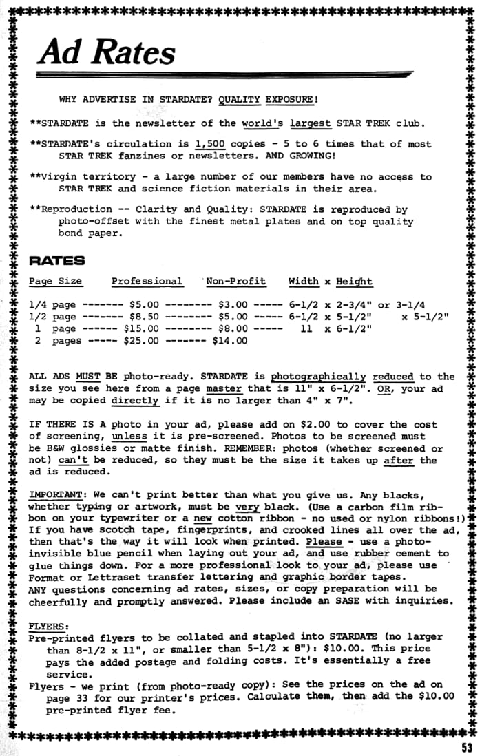 The attention to details is seen in the type set and in the details in STARDATE. This magazine was made by fans that really cared about the show and you can see it in the guilty of the magazine.