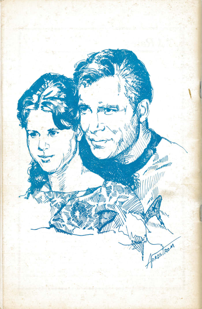 The back covers of STARDATE 1976 Anniversary Issue with great artwork and attention to details. This artwork is about the episode "Miri" showing the young Kim Darby and William Shatner.