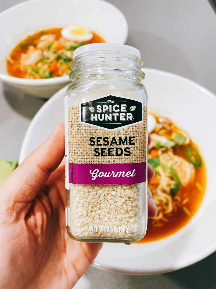 At this point, you can add extra toppings. I like to add sesame seeds and hard-boiled eggs.