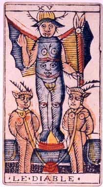 The Devil: the card is about short cuts and trying to find instant gratification. It's always a trick. The Devil gives you false impressions about free-will; he wants you to be less than human.