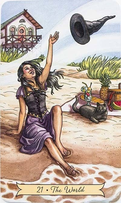 The World card: it signifies the completion of a journey. It could represent a graduation, a new marriage, the birth of a child, or publishing a book. The World encourages people to help the planet turn into a paradise.