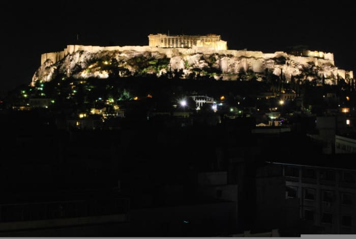 The Acropolis, at night. You can see the Parthenon the best from this shot.