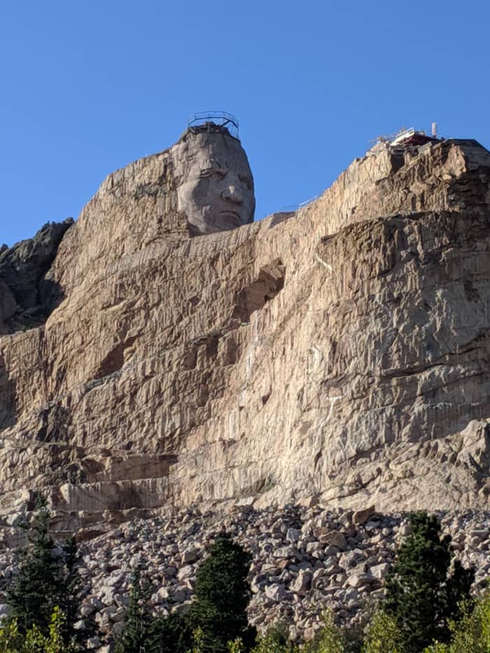 Crazy Horse being sculpted out of Thunderhead Mountain at the Crazy Horse Memorial in South Dakota.