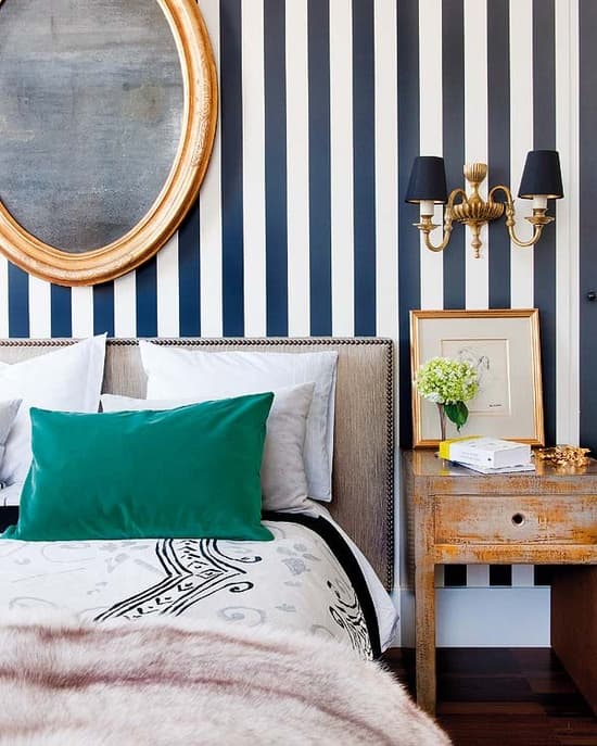 The wall stripes. Think clean, rooms and nautically-inspired furniture. The durability of stripes is what makes them so appealing. They can be anything from playful to classically preppy depending on the color.
