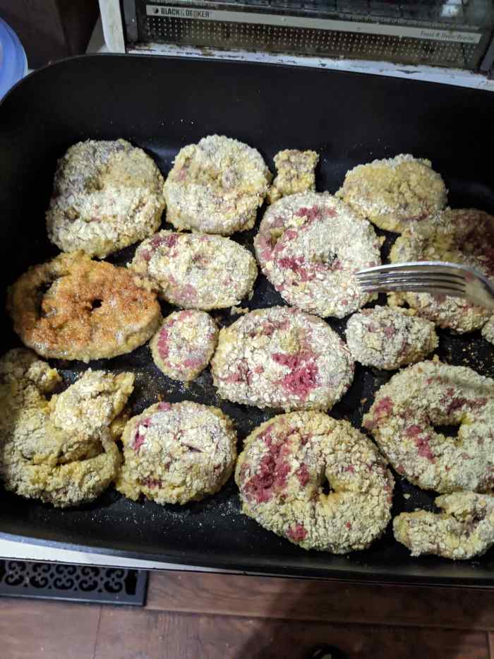 Flip over one at a time. Continue until all are flipped over. Add oil to pan if too dry. A tablespoon in dry spots.