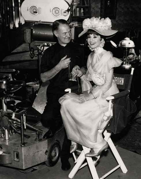 An image of Audrey Hepburn and Harry Stradling in the shooting of My Fair Lady.
