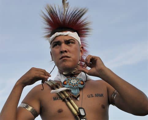 US Army Pvt. Skyler Mathews, Kansa and Kaw Nation. The headpiece in the 931st Air Refueling Group's official symbol.
