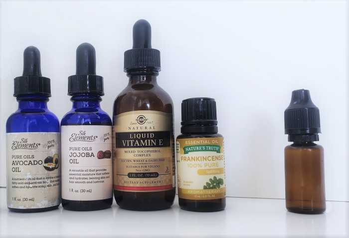 These are the oils I used in my mixture, and the container I put them in is on the right.