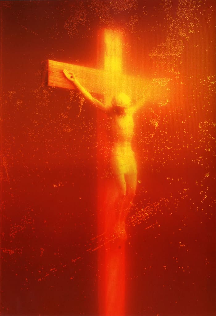"PISS CHRIST" IS SO-CALLED ART DISPLAYED THROUGH THE USE OF AMERICAN TAXPAYER PROVIDED FUNDING THROUGH THE FEDERAL GOVERNMENT NATIONAL ENDOWMENT OF THE ARTS FEATURES JESUS CHRIST HANGING ON THE CROSS FLOATING IN URINE