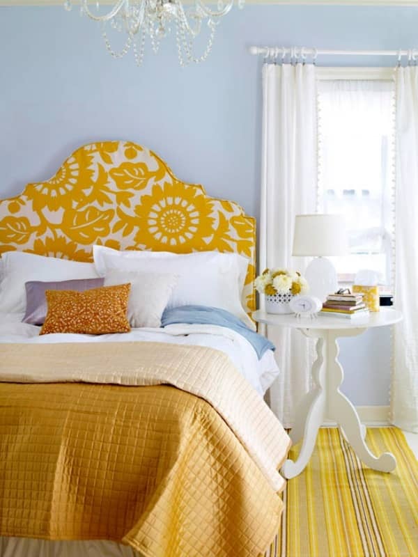 How to make a tufted white and gold fabric headboard that is simple to make. This upholstered (padded) headboard is made of wood board and foam batting and requires stitching or power tools.
