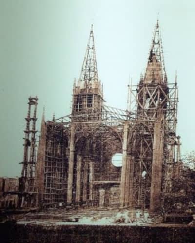 The present structure of San Sebastian Church under construction in the 1880's (Photo credit: Google)