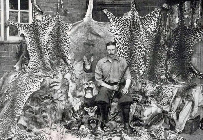 Indiscriminate hunting by Europeans certainly did a lot to decimate exotic wildlife in the 19th-early 20th century (photo from 1899, Somaliland)