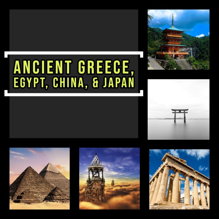 Ancient Greece, Egypt, China, and Japan history topics and questions.