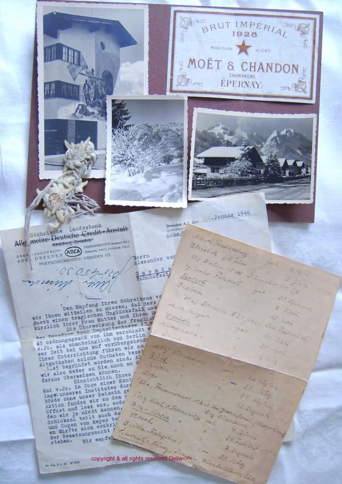 Handwritten list of Birthdays, several of dad's photos from Garmisch