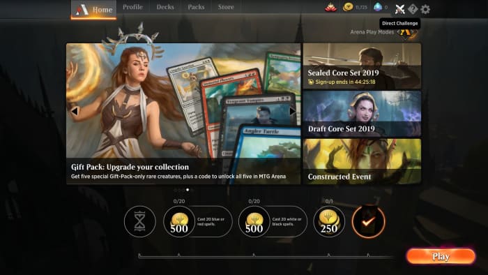 Home page of MTG: Arena with possible events. Below we will find the daily quests and the daily or weekly rewards.