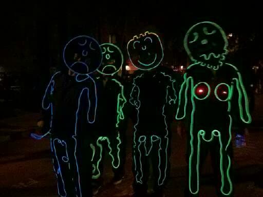Fun El wire costumes. El wire cannot make an sharp turns, but you can still make all kinds of shapes and when you add it to sweatsuits you can make fun people.