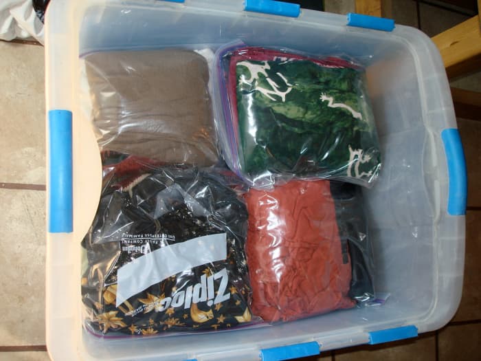 Keeping things in bags keeps them clean and organized. Keeping the bags in bins makes everything easier.